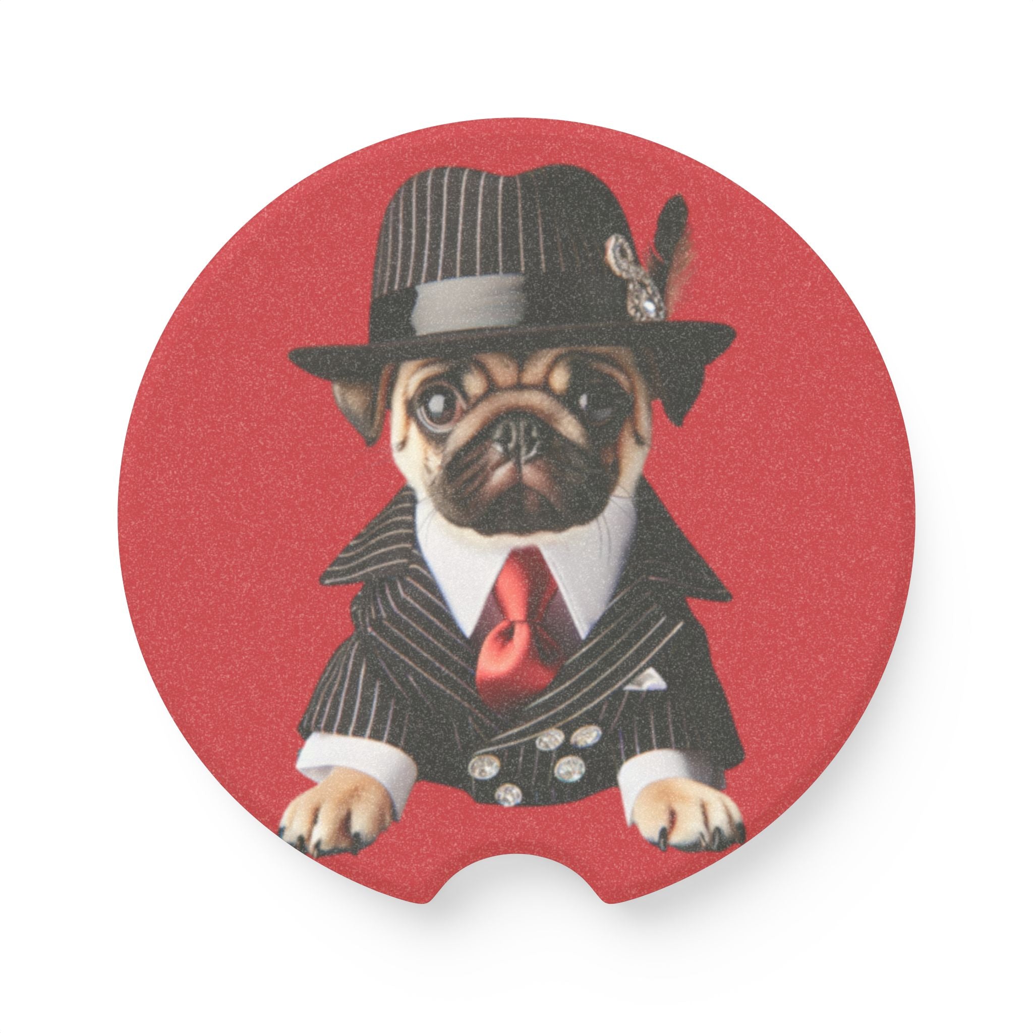 Gangster Pug Car Coaster, Soapstone Cup Holder Insert, Funny Dog Auto