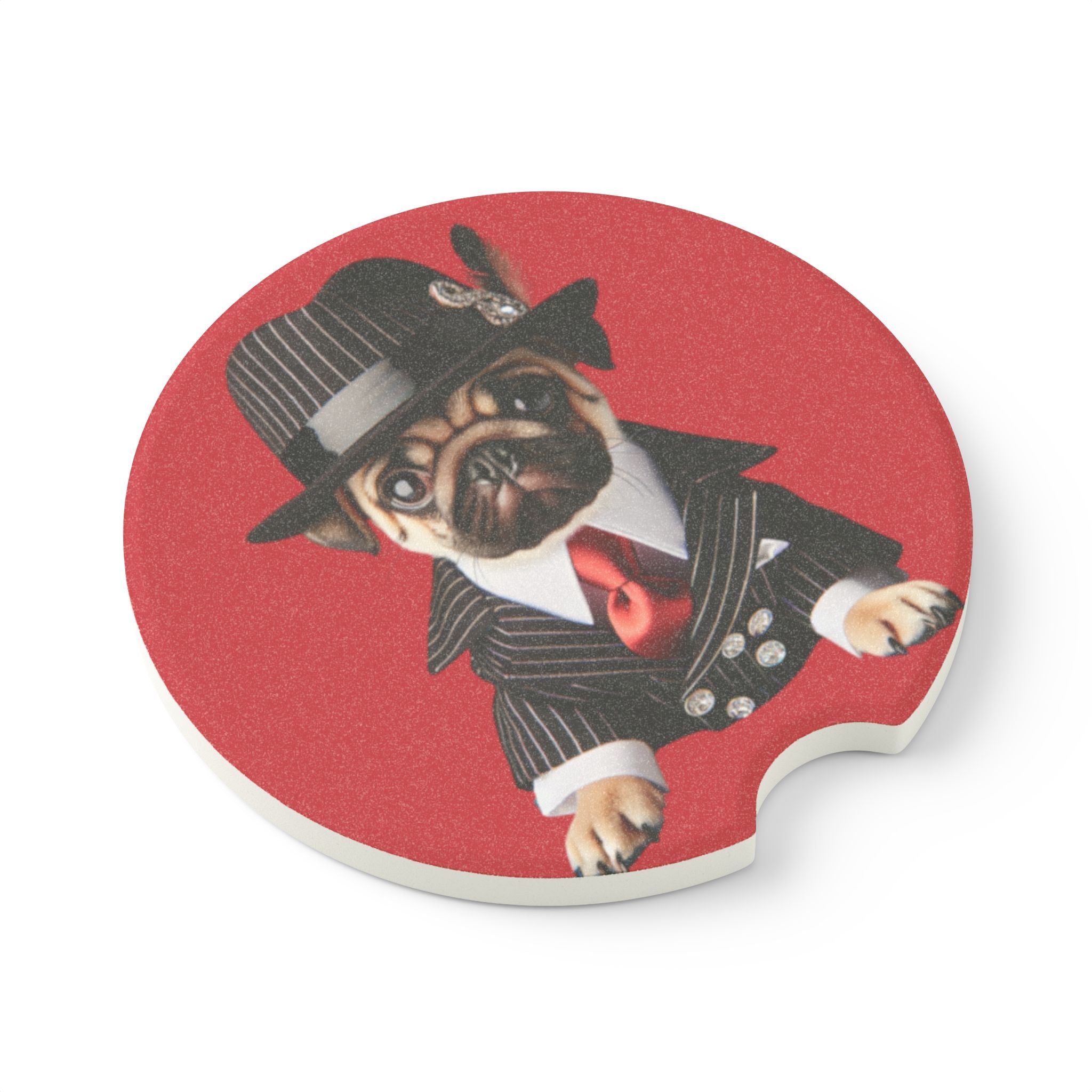 Gangster Pug Car Coaster, Soapstone Cup Holder Insert, Funny Dog Auto